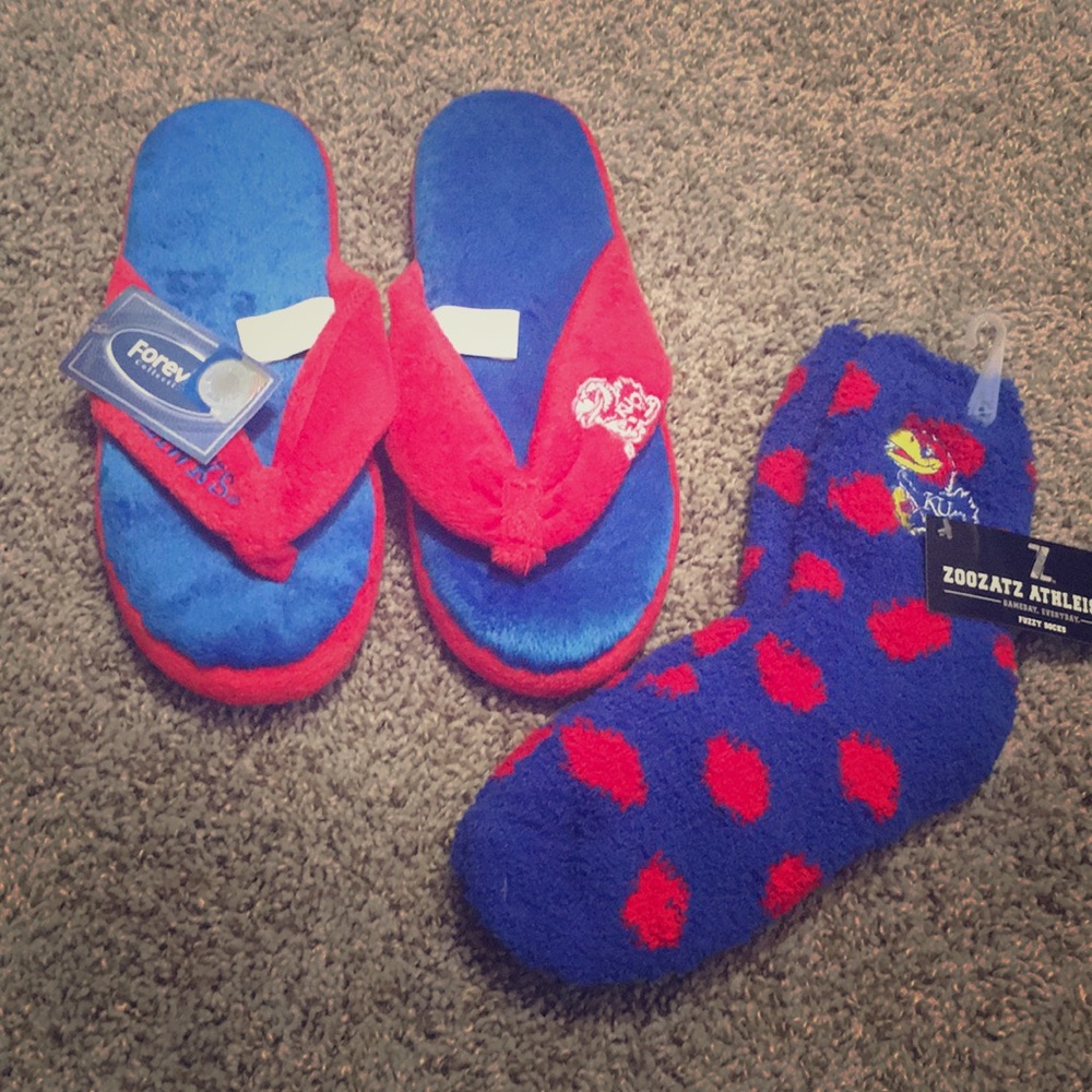 KU Slippers and Fuzzy Socks